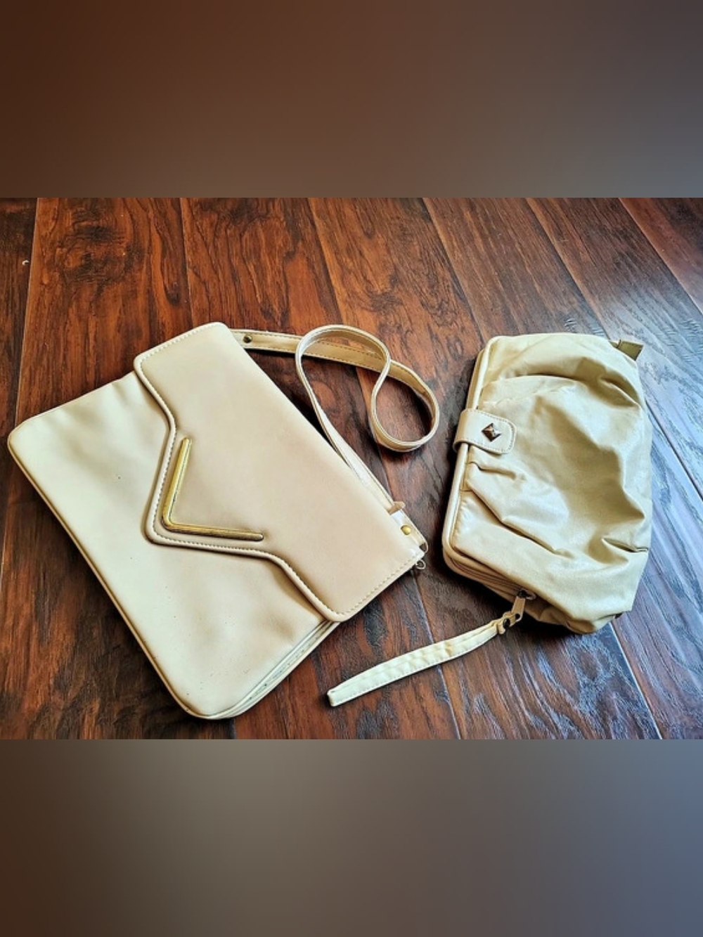 Vintage cream shoulder bag and clutch purse gift bundle Of 2